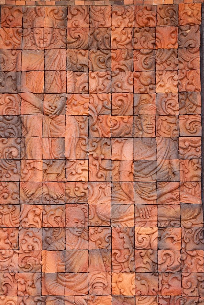 Thailand-Nong Khai Province Bas relief in tiles depicting monks